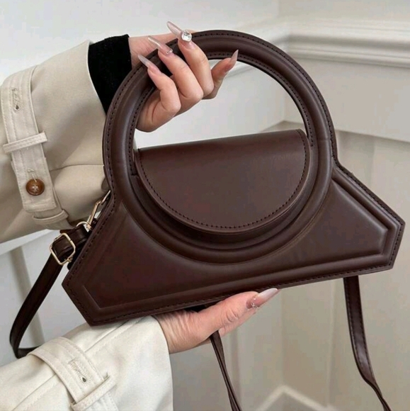 Handbags - Circular Hand-Held Shaped Bag, Solid Color Minimalist Crossbody Bag